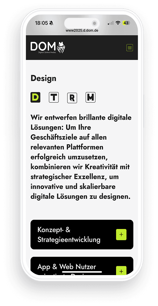 Screenshot DOM website in light mode on mobile